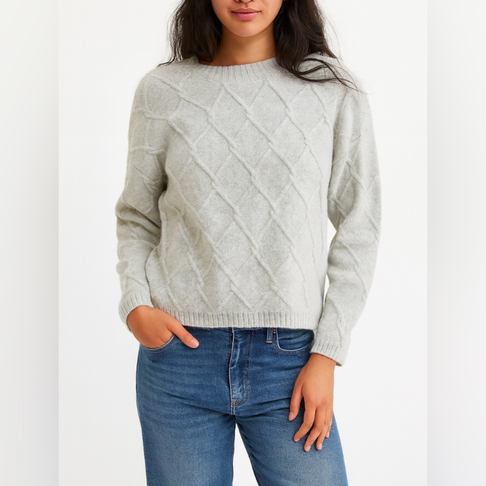 Hazel Moon Women’s Diamond-Knit Textured Cropped Boxy Sweater. Beige/Tan Size XL